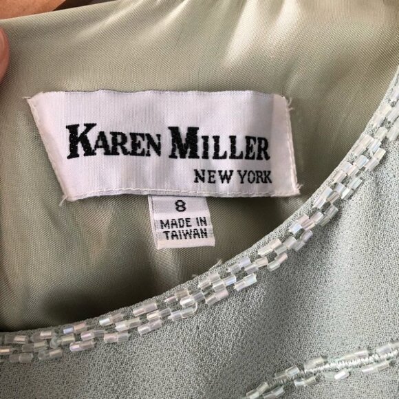 VINTAGE Karen Miller Sage Green Beaded Gown with Shawl  Size 8 - Picture 5 of 13